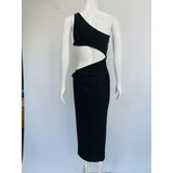 GETADME 여성용 민소매 원숄더 솔리드 컷오프 홀 바디콘 스플릿 섹시 나이트클럽 파티 드레스