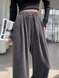 GETADME Spring  Women Wide Leg Pants Casual Comfortable Elastic Waist Solid Relaxed Fit Drawstring Trousers