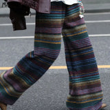 GETADME Matakawa Y2k Knitted Women Pants Stripes Contrast Color Vintage Thick Pantalones De Mujer Streetwear Fashion Loose Trousers