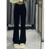 Jean noir évasé coréen GETADME pour femme, style vintage Y2K, taille haute, coupe slim, stretch, pour femmes grandes et minces, pantalon décontracté uni.