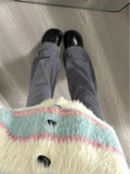 Getadme-Vintage Gray Flare Pants Women Harajuku Black High Waist Wide Leg Trousers Korean Slim Knit Full Pants Y2K Streetwear