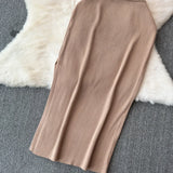 GETADME Summer KnittedTwo Piece Dresses Sets Women Skirt Suit Sexy Slim Crop Tops Long Split Skirt Dress Halter Camis With Skirt