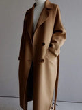 Getadme Vintage Wool Blend Coat Women Autumn Winter Long Sleeve Lapel Long Jacket Female Korean Fashion Elegant Loose Oversized Overcoat