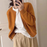 GETADME Women Short Sweater Jacket Women Zipper Cropped Cardigan Spring Autumn Loose Casual Knitwear Coat Long Sleeve Female Outerwear