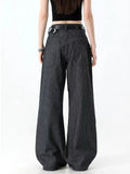 GETADME 2025 Japanese Y2K Style Dark Grey Striped Baggy Women's Jeans Pants For Woman Clothing Straight Casual Long Trousers Ropa Mujer
