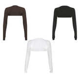 GETADME Women Thumbhole Long Sleeve Bolero Shrug Solid Color Open Front Cropped Cardigan Top Bodycon Slim Fit Sunscreen Arm Cover Jacket