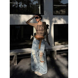 GETADME ZHIZOU Women Blue Baggy Y2k Ripped Jeans Hip Hop Grunge Wide Jean Pants Vintage 2000s Harajuku Denim Trousers Clothes Summer