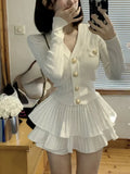 Getadme Elegant Dress 2 Piece Skirt Set Office Lady Casual French Knitted Top + Women Party Sexy Mini Skirt Korean Fashion Autumn