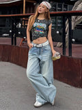 GETADME Women's Jeans Vintage Printed High Waist Zipper Pockets Straight Leg Trousers Female 2026 Spring Fashion Woman Clothes Outwears
