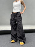 Getadme Black Oversized Parachute Pants Women Wide Cargo Trousers Japanese Style Casual Pleated Joggers Streetwear Vintage Y2k