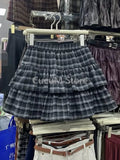 GETADME Japanese Y2k Cute Ruffled Plaid Skirt Punk Rock Subculture Cake Skirts Japanese Preppy Style Casual New 2025 Women Skirts