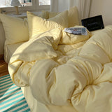 GETADME Cotton Bedding Set 4pcs with Solid Bed Sheet Duvet Cover Pillowcases Single Couple Bedsheet King Queen Double Twin Size
