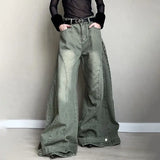GETADME Retro Fashion Old-segmented Denim Cargo Pants Low Waist Loose American Street Harajuku Casual Jeans Women Unisex Wide-leg Pants