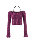 Getadme 4 Fall Woman 2000s Gyaru Coquette Halter Crop Top Pullovers Slash Neck Jumper Fluffy Sweater Design Knitwears Y2K Hot Sexy Kawaii