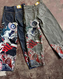 GETADME Streetwear Y2K Jeans Mens Womens Casual Hip Hop Punk Baggy Jeans Retro Oversized Graphic Embroidery High Waisted Wide Leg Jeans