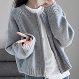 GETADME Women Short Sweater Jacket Women Zipper Cropped Cardigan Spring Autumn Loose Casual Knitwear Coat Long Sleeve Female Outerwear