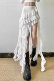GETADME Tassels Women Skirts Irregular Hem Multi-Layered Ruffles Lace Ruffles Patchwork Sweet Skirts Sexy High Waist Y2k Party Clubwear