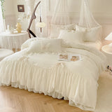 GETADME 3pcs White Bedding set ruffles Duvet Cover Set (1*Duvet Cover + 2*Pillowcase, Without Core)for bedroom guest room