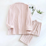 GETADME 2026 New Spring/Summer Couple Set 100% Cotton Striped Long Sleeve Two Piece Set Men's and Women's Cardigan Home Clothes