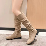 GETADME Women's fashion boots stylish round-toed designer high boots, simple nude pleated plus-size women's boots for autumn and winter