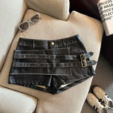 GETADME 2026 New Retro Design Spice Girl Style Sexy A Word Super Shorts Pu Leather Shorts Skirts Women