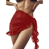 GETADME Mini Ruffle Skirts Women Cover Up Dress Beach Wrap Short Sarongs Bikini Candy Color Bathing Skirt Women Swimsuit Beachwear