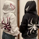 Getadme-Women Y2k Streetwear Spider Print Sweatshirt Hoodies Autumn Punk Style Graphic Oversized Pullover Hip Hop Zip Up  Jacket Coats