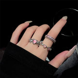Getadme-3 Pcs/set Y2K Purple Color Heart Zircon Rings for Women Fashion Retro Gothic Shiny Queen Ring 2024 Hot Party Gifts Lucky Jewelry