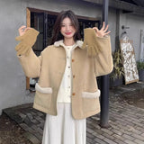 GETADME Retro Korean Style Women's Cotton Jacket Lamb Fur Unique Beautiful Short Size Autumn New Milk Series Cotton Coat