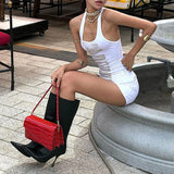 GETADME 여성 스포티 세트 민소매 레터 U넥 크롭 탑과 스키니 반바지 여름 핫 섹시 피트니스 스트리트웨어 패션 2피스 의상