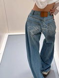 GETADME 2025 Ropa Y2K Style Letter Hot Fix Rhinestone Baggy Stacked Jeans Pants For Women Clothing Luxury Wide Leg Lady Denim Trousers
