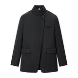 GETADME HH Women Fashion Plaid Blazer Coat Stand Collar Long Sleeve Jacket 2026 Spring Trend Casual Office Lady Chic Outerwear
