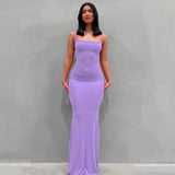 GETADME 2025 Summer Dresses For Women Sexy Spaghetti Strap Black Long Dress Y2k Sleeveless Solid Skinny Bodycon Trumpet Maxi Vestidos