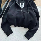 GETADME 한국 스타일 짧은 후드 재킷 여성용 달콤한 흰색 느슨한 얇은 상의 모든 종류의 옷에 매치 초가을 패션