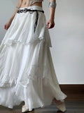 GETADME Women's Elegant High Waist Long Skirt - Y2K Vintage 90S Style Multi-Layer Flowy Chiffon Skirt White Summer Beach Holiday Casual