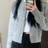 GETADME 2025 Vintage Long Sleeve Cardigan Women Sweater O-neck Elegant Knitted Top Fashion Autumn Grey Knitwear