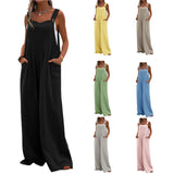 GETADME Overalls Women Summer Jumpsuit Outfits Plus Size Solid Color Casual Button Wide Leg Suspender Pants Overalls with Pockets