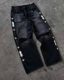 GETADME Men Women Cherry Blossom Knight All Embroidery Denim Pants Y2k Vintage Baggy Street Straight Jeans High Waisted Washed Blue Jean