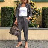 GETADME 코튼 리넨 세트 여성 봄 여름 루즈 오버사이즈 긴팔 셔츠 긴바지 2피스 세트 캐주얼 오피스 여성 바지 정장