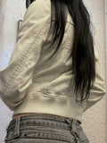 GETADME Vintage Cropped Jackets for Women Harajuku Casual Slim Fit Zipper Coat Y2K Streetwear Long Sleeve Outerwear Autumn