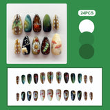 GETADME 24pcs Gradient Black False Nails Cute Cartoon Cat's Eye Forest Elf Girl Press On Nails Glossy Almond Sweet Cool Fake Nail Tips