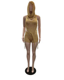 GETADME 반짝이는 스팽글 크로셰 후드 홀터 크롭 탑 &amp; 스키니 반바지 3피스 세트, 섹시 백리스 힙스터 레이브 Y2K 매칭 의상