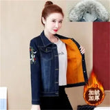 GETADME 2025 Autumn Winter Fleece Denim Jacket Women Big Fur Collar Short Coat Thicken Velvet Liner Warm Tops Lady Jean Coat Outerwear