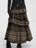 GETADME Y2k Harajuku Vintage Long Skirts Plaid Ruffles Patchwork Casual Loose Cake Skite Punk Gothic Streetwear All Match Women Clothing