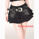 GETADME Women's Blue Black Riveted Belt Denim Skirt Y2K Harajuku High Street Fashion 90s Sexy A-line Mini Skirt Summer Clothing 2025 New
