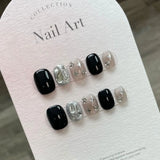 GETADME 10Pcs Short Sweet and Cool Handmade Press On Nails Full Cover Design Round Head Fake Nail Artificial Manicure Wearable Nail Tips
