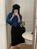 Getadme Women Blouse Female Shirt Summer Womens Blouses Spring Maxi Blusas Casual Cowboy Vintage Long Sleeve Denim Oversize Loose Blue
