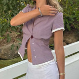 GETADME Vintage Tie-Up Ruffle Hem A Line Skirt Cottage Plaid Low Low Rise Midi Skirt Women Gingham Loose Tiered Skirt Y2k Streetwear