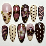 GETADME 24Pcs 3D Strawberry Rabbit Flower Fake Nails Press on Mid-length Almond Wearable False Nails Green Gradient Pearl Manicure Tips