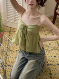 GETADME Korean Sweet Cami Top Bowknot Lace-Up Sleeveless T-Shirt Elegant Youth Clothes Women Fashion Off Shoulder New